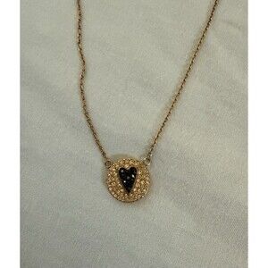 FOSSIL Gold Toned Black Crystal Heart Pendant 18 Inch Necklace Dainty